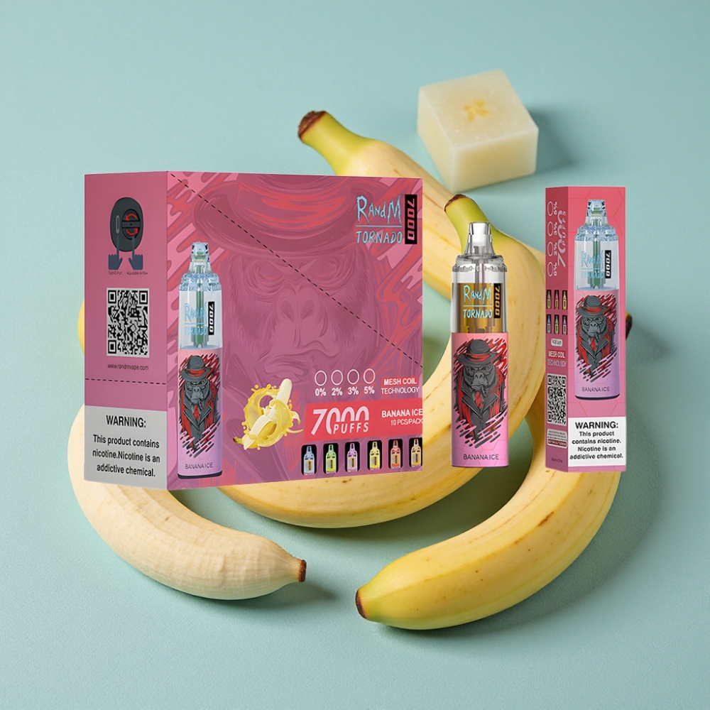 RandM Fumot Tornado 7000 Puffs Banana Hielo 14ML Tipo-C Luz RGB Aire Ajustable