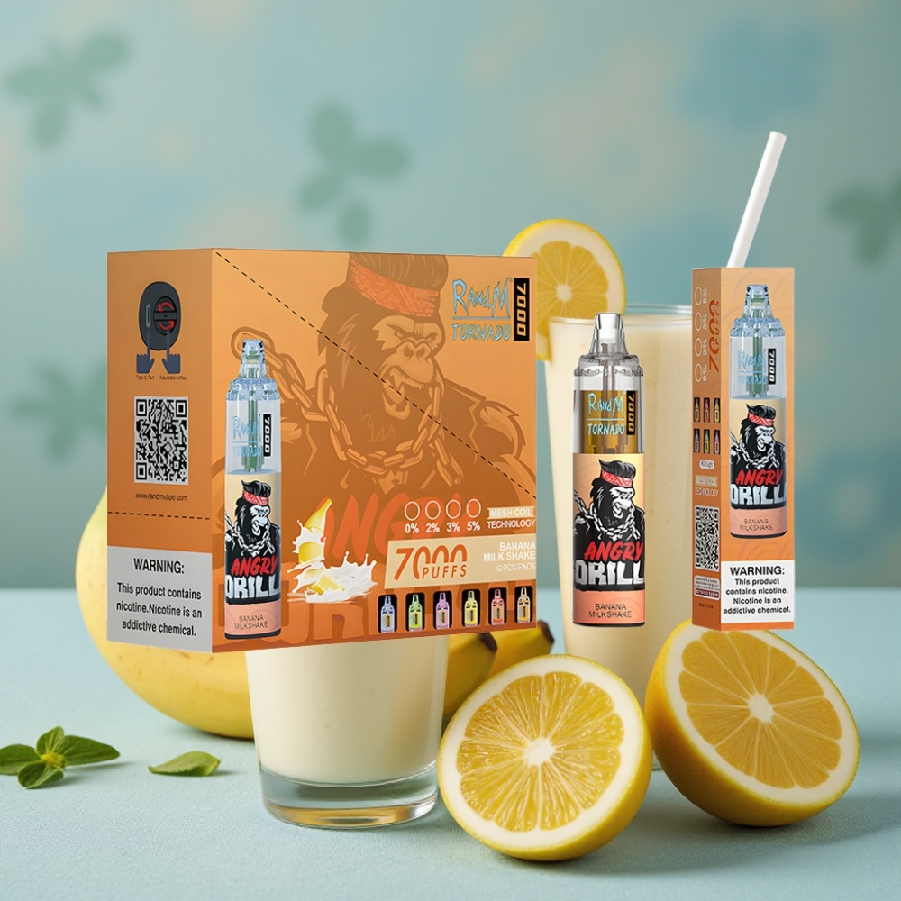 RandM Fumot Tornado 7000 Puffs Batido de Plátano 14ML Tipo-C RGB Ajuste de Aire