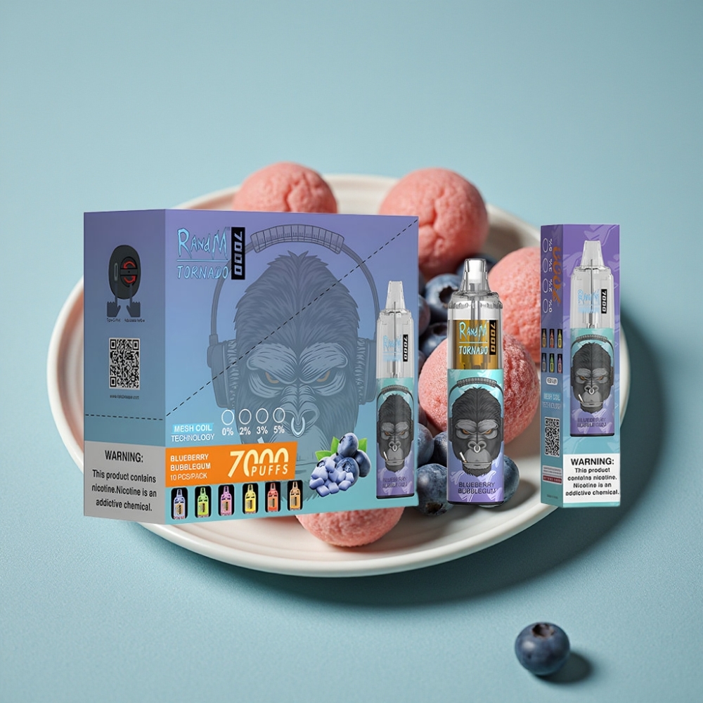 RandM Fumot Tornado 7000 Puffs Disposable Vape 14ML 850MAH Tipo-C Aire Ajustable Chicle de Arándano