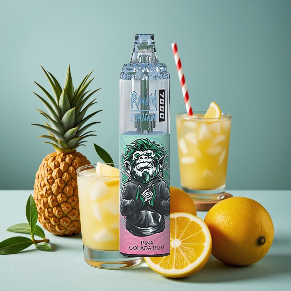 RandM Fumot Tornado 7000 Puffs Disposable Vape Piña Colada Ron, 14ML, Malla, RGB, Ajuste de Aire