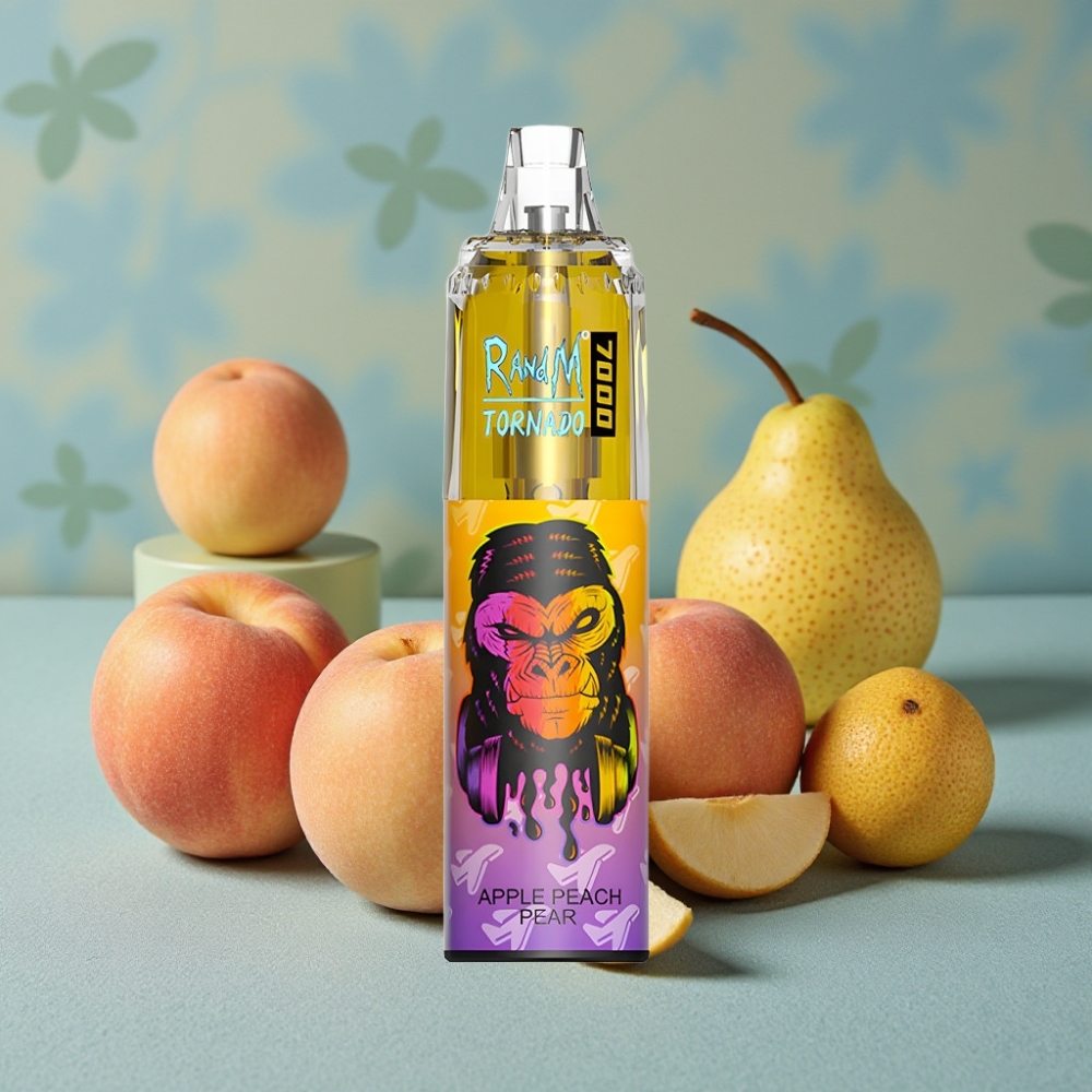 RandM Fumot Tornado 7000 Puffs Manzana Melocotón Pera 14ML 850MAH Mesh RGB Tipo-C Ajustable