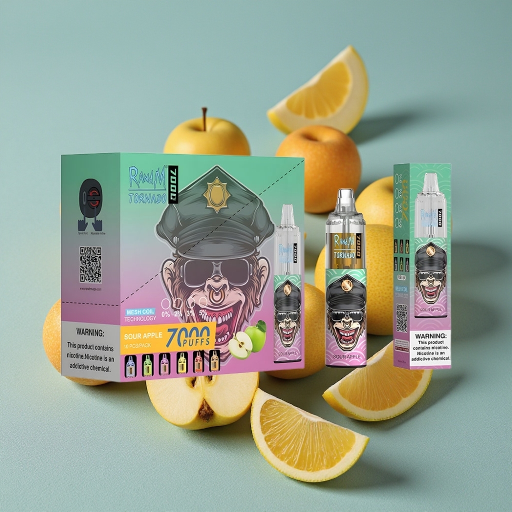 RandM Fumot Tornado 7000 Puffs Manzana Ácida 14ML Tipo-C RGB Ajuste de Aire