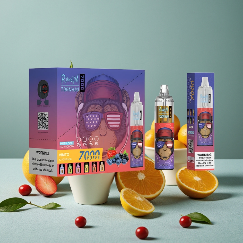 RandM Fumot Tornado 7000 Puffs Vape Desechable 14ML Sabor Vimto RGB Tipo-C Ajustable