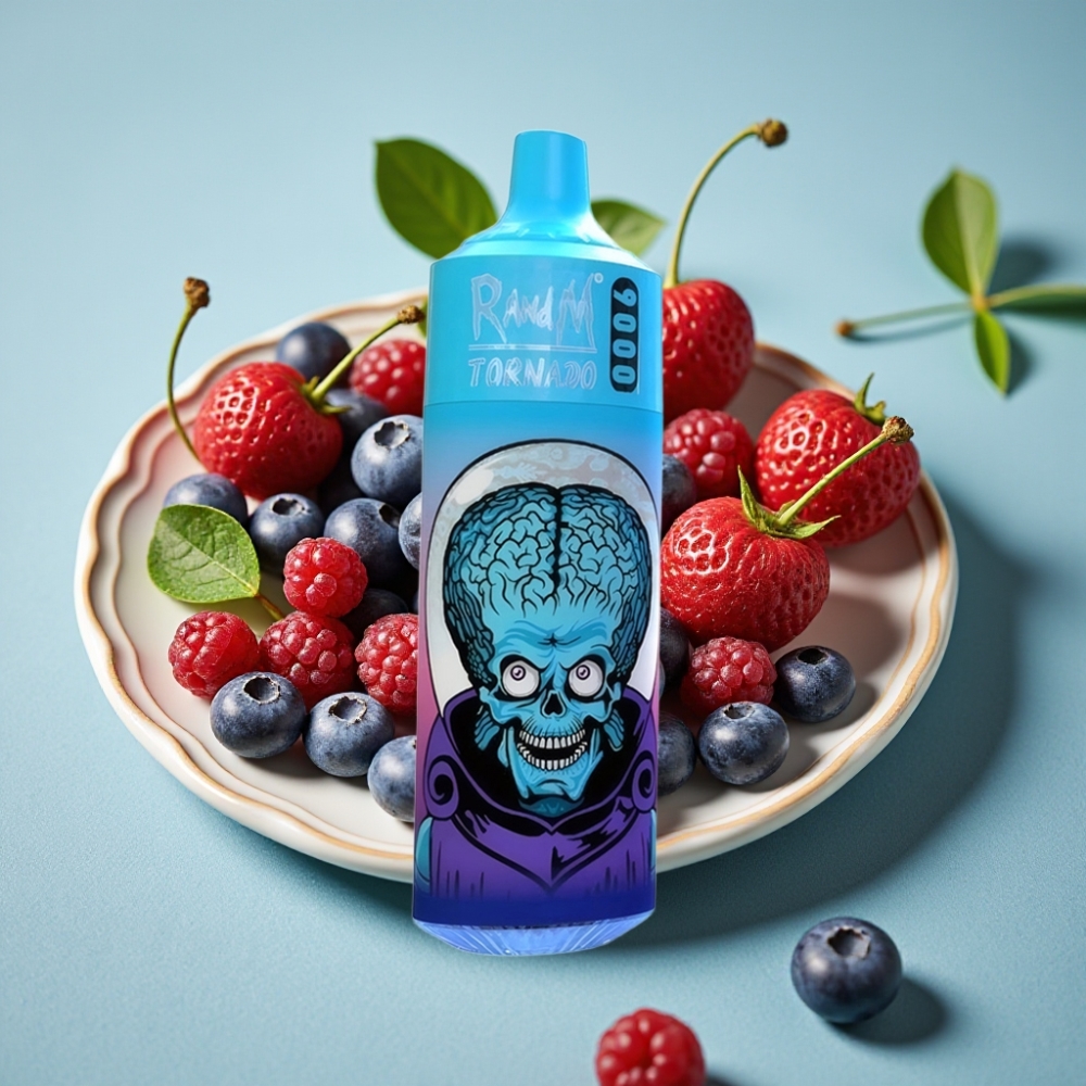 RandM Tornado 9000 Puffs 18 mL Arándano Cereza Blueberry Pantalla RGB