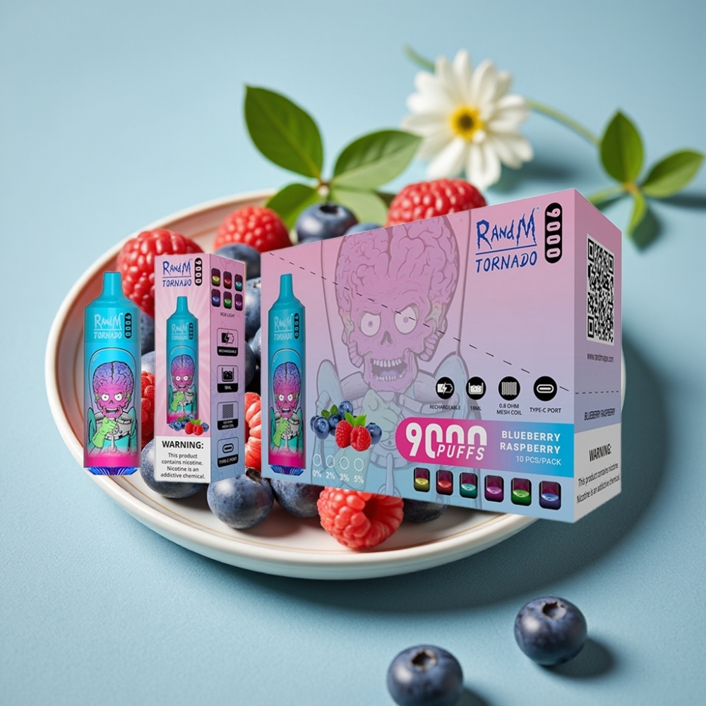 RandM Tornado 9000 Puffs 18 mL Arándano Frambuesa RGB Mesh Recargable