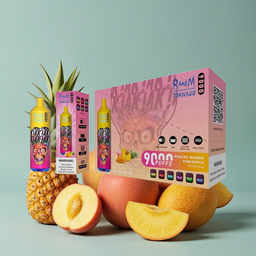 RandM Tornado 9000 Puffs 18 mL Malla RGB Melocotón Mango Piña vape al por mayor España