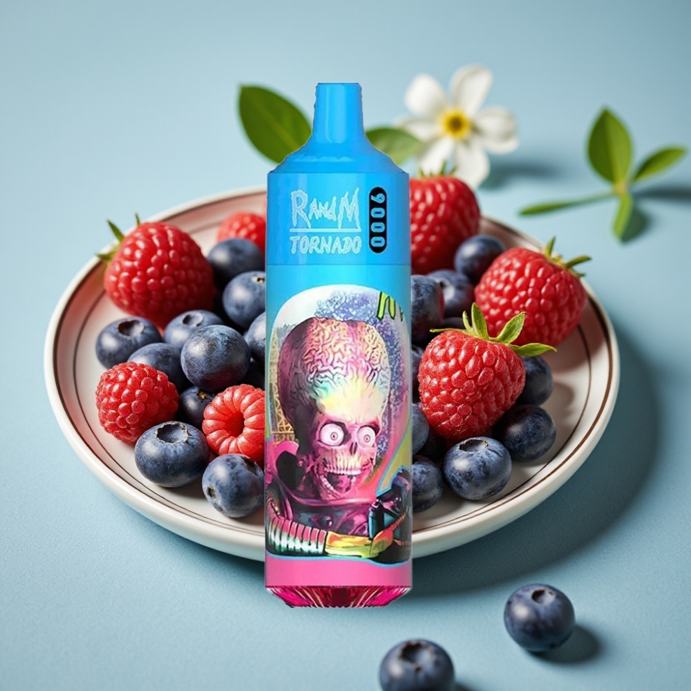RandM Tornado 9000 Puffs 18 mL Pantalla RGB Arándano Frambuesa Ácida