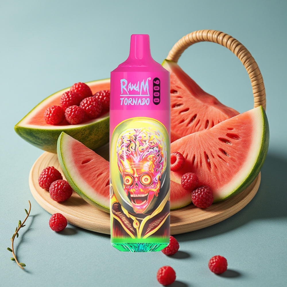 RandM Tornado 9000 Puffs 18 mL Pantalla RGB Frambuesa Sandía Recargable