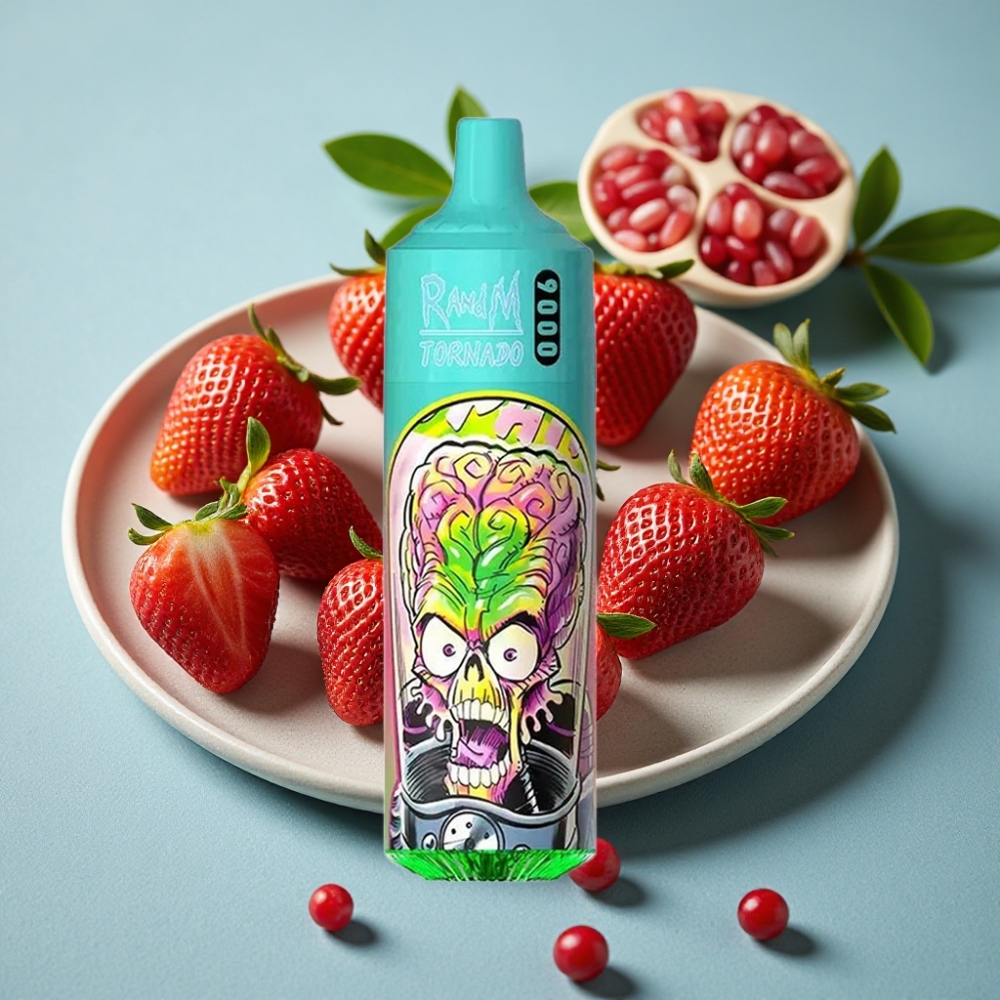 RandM Tornado 9000 Puffs 18 mL Pantalla RGB Fresa Granada vape al por mayor España