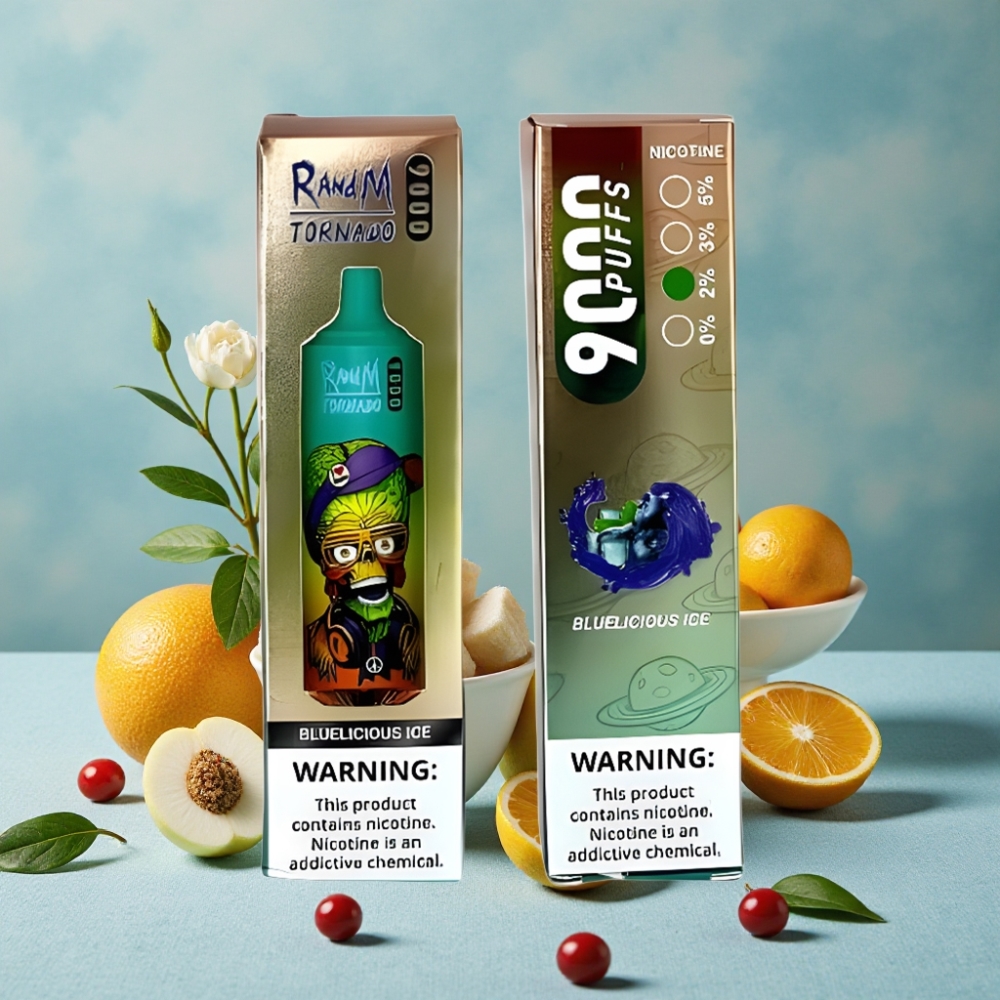 RandM Tornado 9000 Puffs 18 mL Pantalla RGB Hielo Azul Delicioso vape al por mayor España