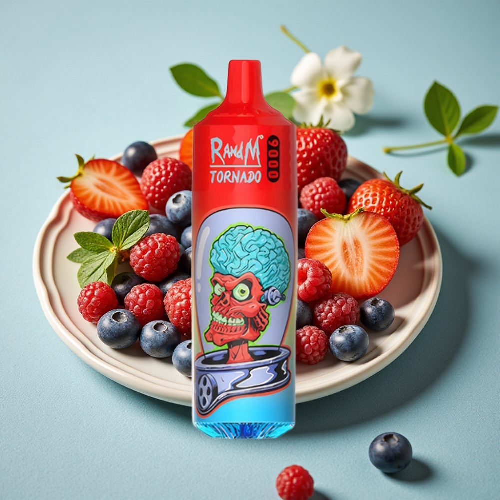 RandM Tornado 9000 Puffs 18 mL Pantalla RGB Recargable Bayas Mixtas Malla
