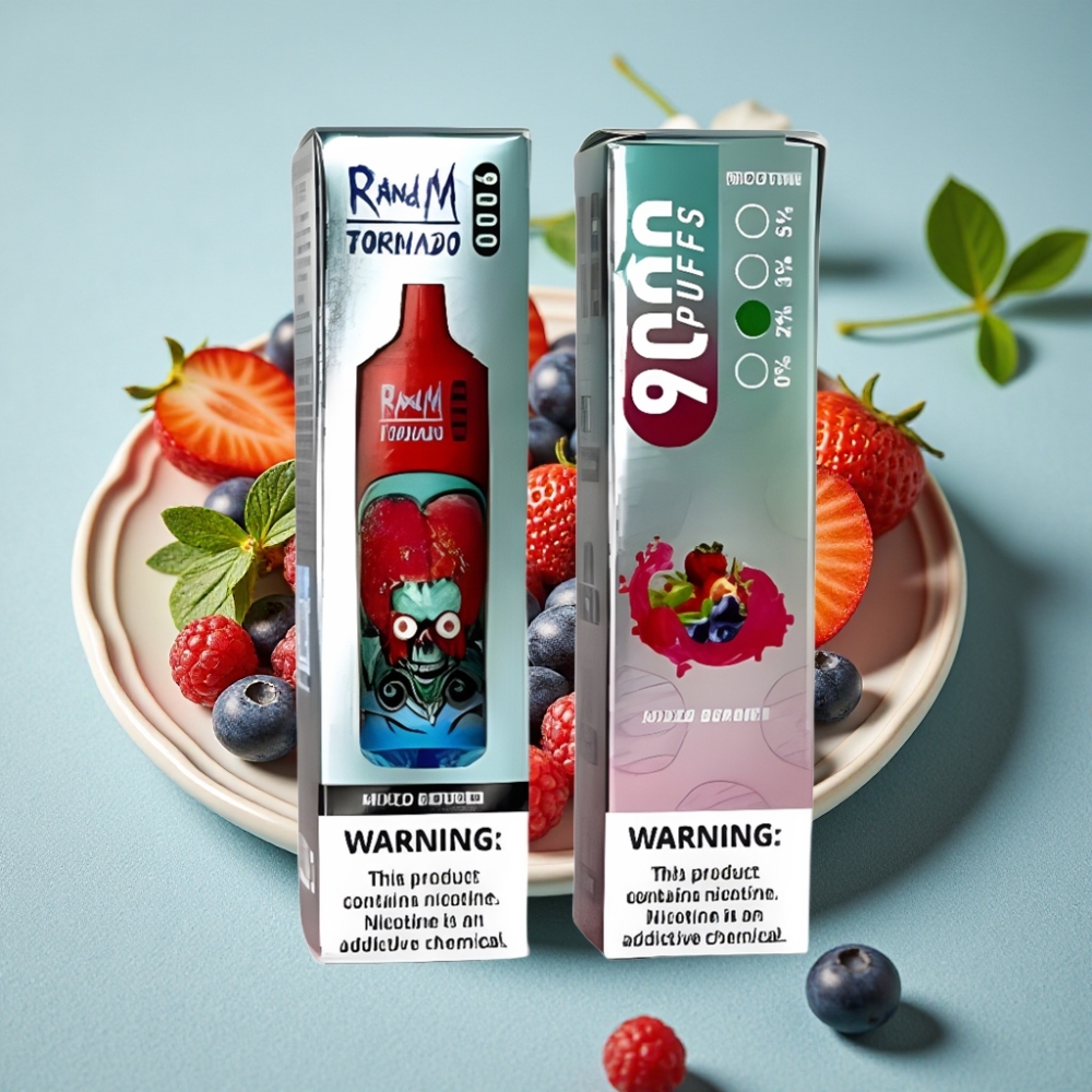 RandM Tornado 9000 Puffs 18 mL Pantalla RGB Recargable Bayas Mixtas Malla