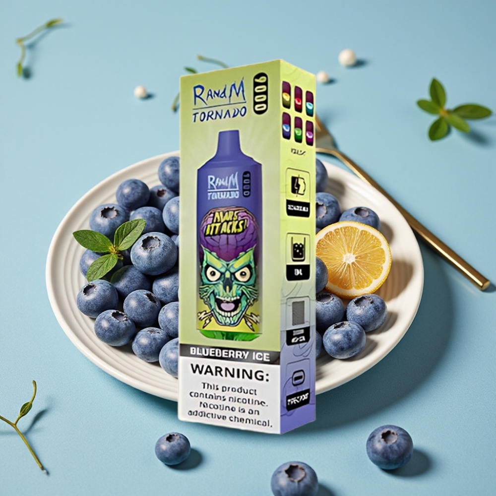 RandM Tornado 9000 Puffs 18 mL Pantalla RGB Recargable Malla Arándano Helado