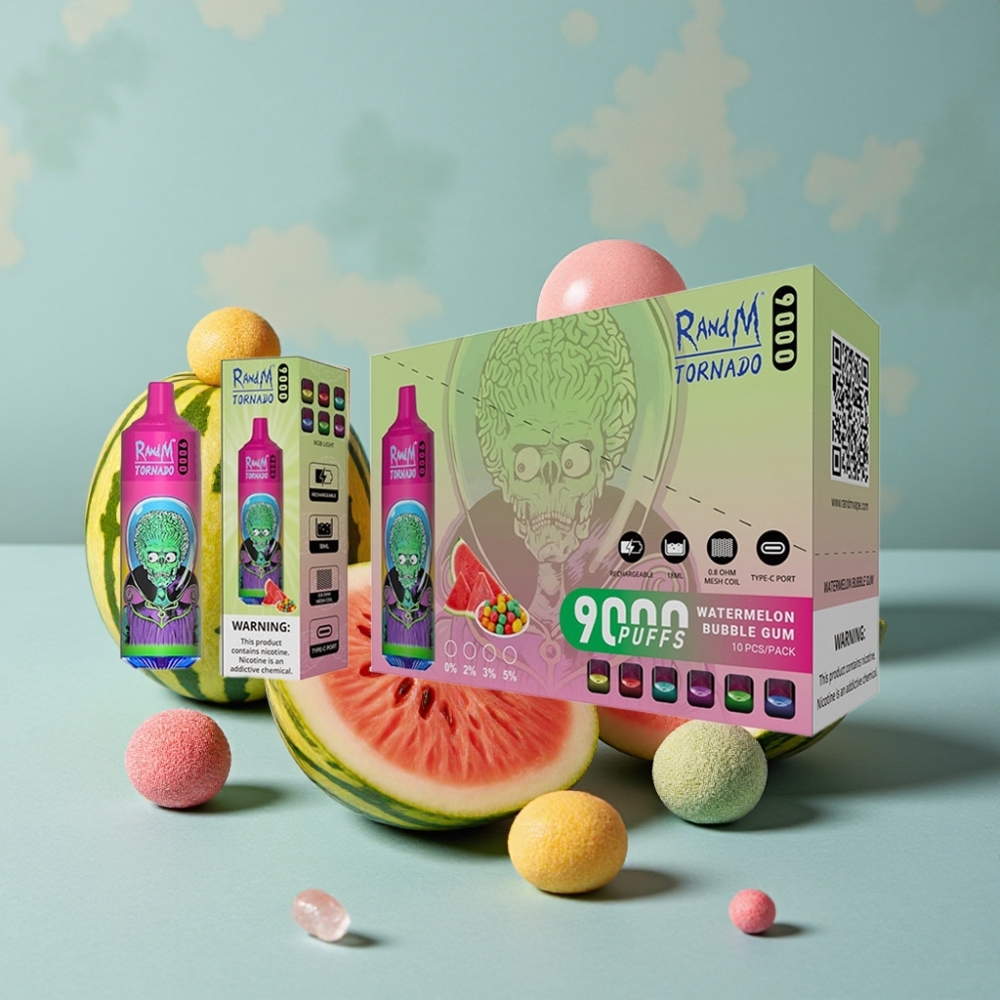 RandM Tornado 9000 Puffs 18 mL Pantalla RGB Recargable Sandía Chicle