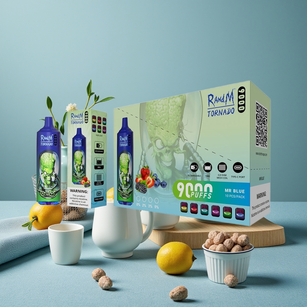 RandM Tornado 9000 Puffs 18 mL Pantalla RGB Sabor Mr Azul vape al por mayor España
