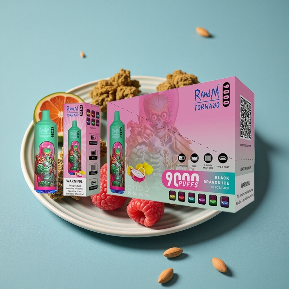 RandM Tornado 9000 Puffs 18 mL Pantalla RGB Sabores 54 Variedad Arándano Azul Kush