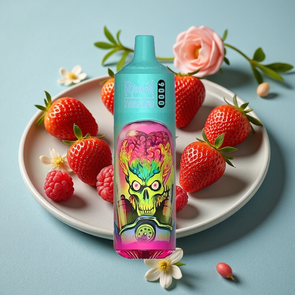 RandM Tornado 9000 Puffs 18 mL Pantalla RGB Sabores Fresa Frambuesa