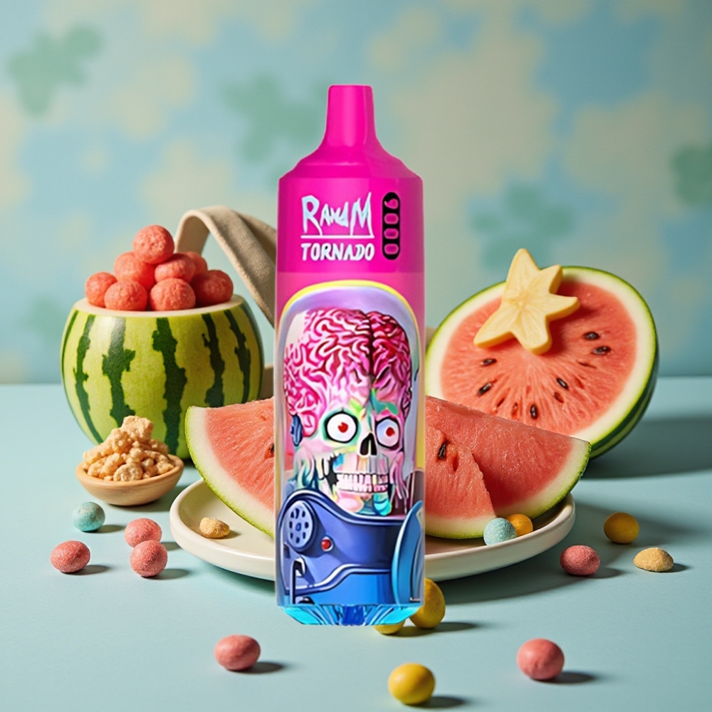 RandM Tornado 9000 Puffs 18 mL Recargable Pantalla RGB Sabor Sandía Skittles