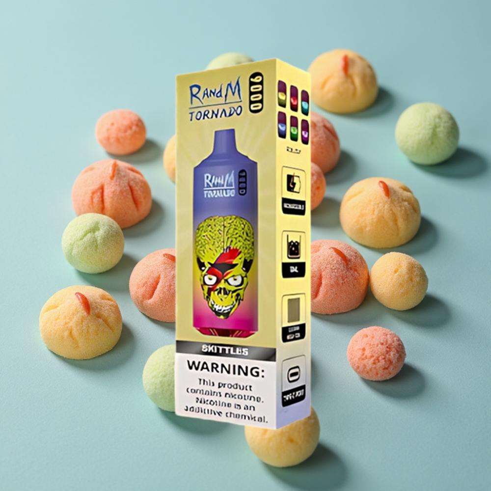 RandM Tornado 9000 Puffs 18 mL Skittles Pantalla RGB Bobina Malla Recargable
