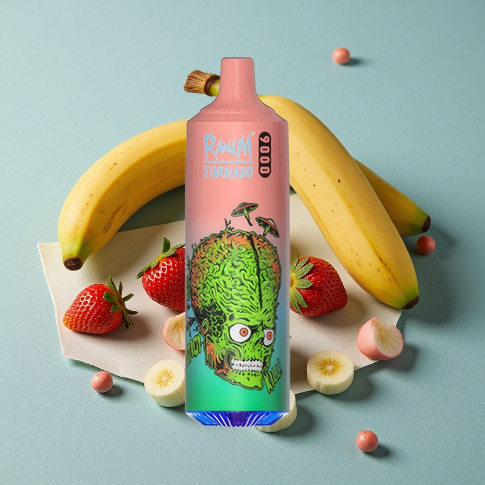 RandM Tornado 9000 Puffs 18mL Pantalla RGB Fresa Plátano vape al por mayor España