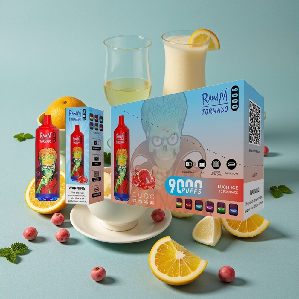 RandM Tornado 9000 Puffs Vape Desechable 18 mL Hielo Fresco Pantalla RGB