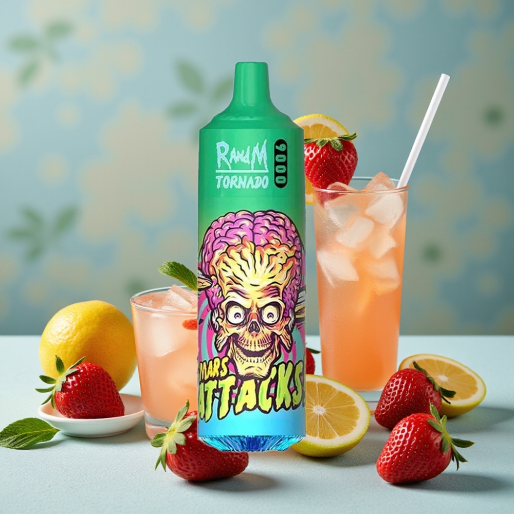 RandM Tornado 9000 Puffs Vape Recargable 18 mL Pantalla RGB Sabor Limonada de Fresa