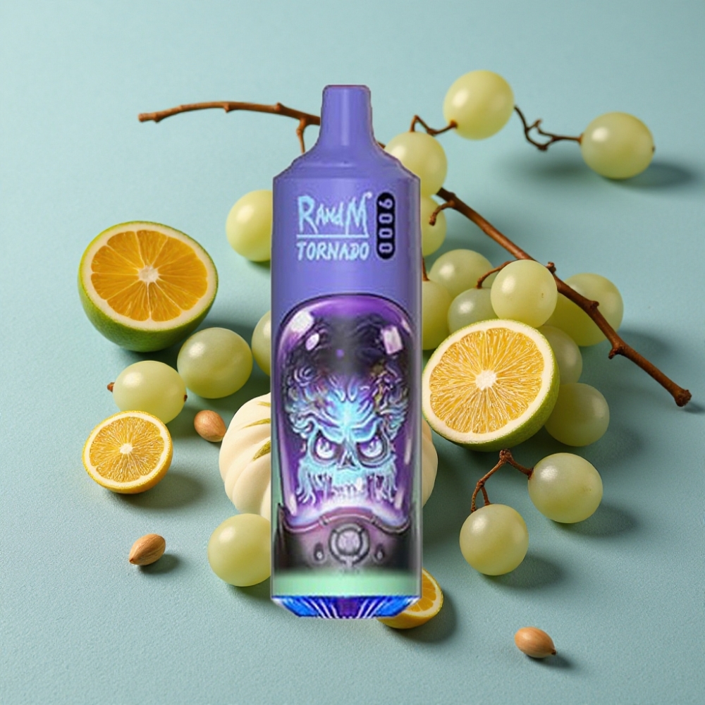 RandM Tornado 9000 Puffs Vape Recargable 850 mAh Pantalla RGB Sabor Uva Aloe
