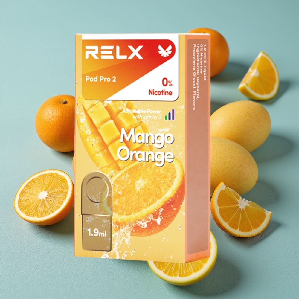 RELX Pod Pro 2 600 puffs 0% nic 1.9ml modo Eco/Smooth/Boost mango naranja