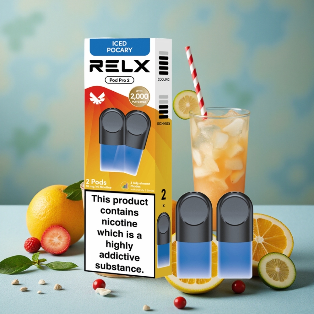 RELX Pod Pro 2 600 puffs 1.8% nicotina 1.9ml sabor Bebida-Pocary Helada 3 modos de voltaje
