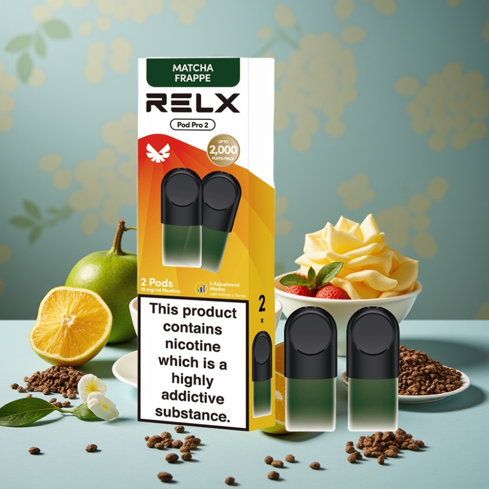 RELX Pod Pro 2 600 puffs 1.8% nicotina 1.9ml té matcha frappé 2/3 pods/pack Eco/Smooth/Boost