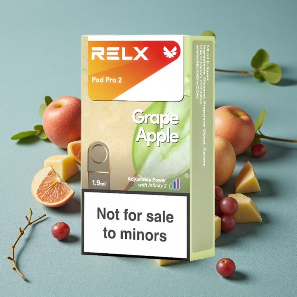 RELX Pod Pro 2 600 puffs 1.9ml 0% nic Uva Manzana Modos Eco/Smooth/Boost