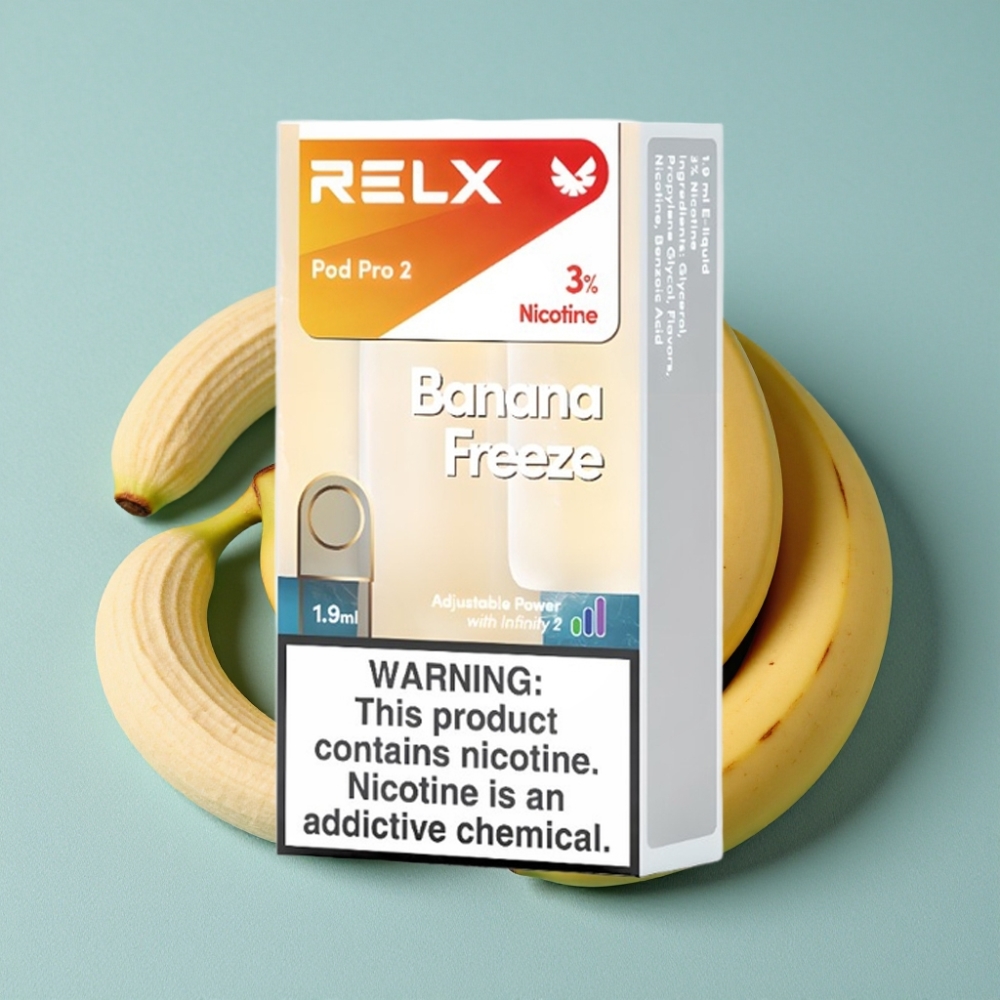RELX Pod Pro 2 600 puffs 3% Nicotina 1.9ml Ajuste de Voltaje Sabor Banana Freeze