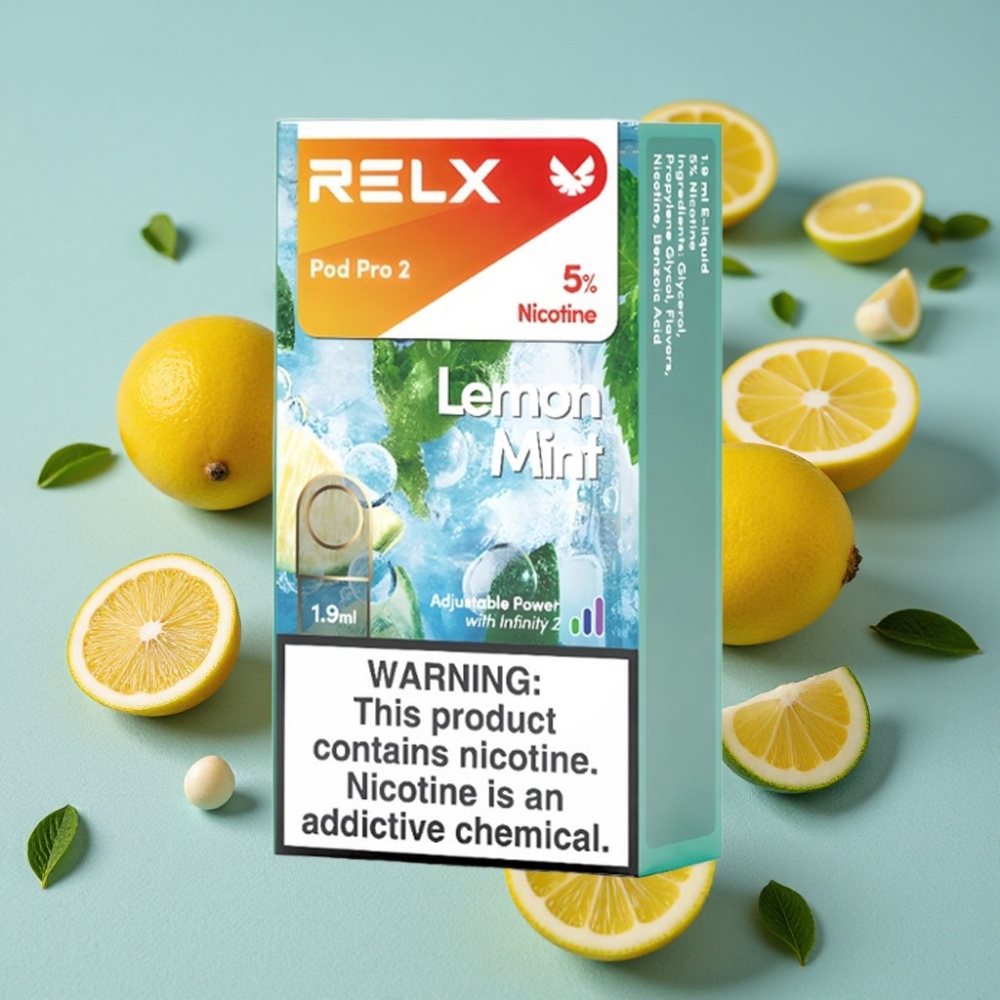 RELX Pod Pro 2 600 puffs 5% nicotina 1.9ml Limón Menta 3 modos de voltaje