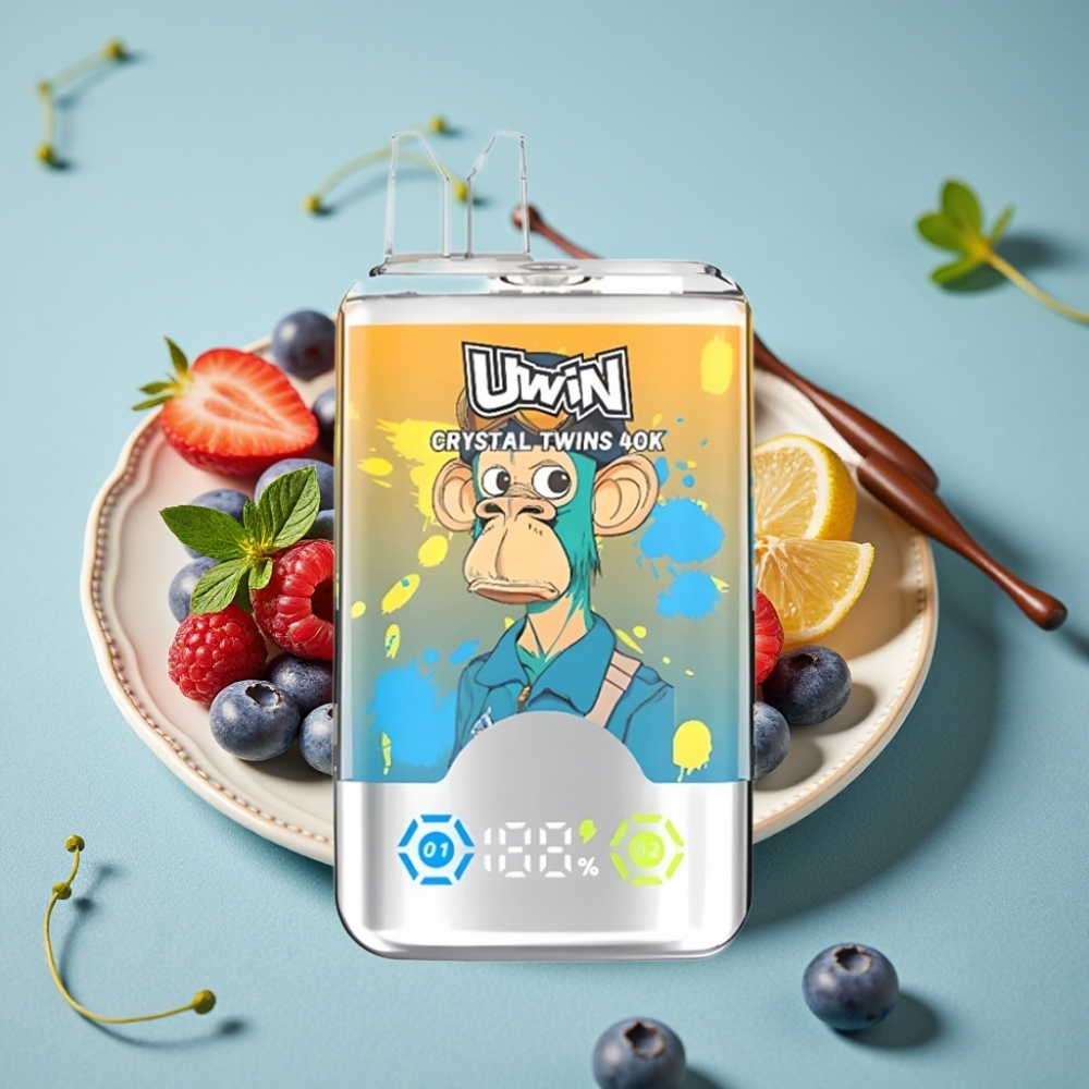 UWIN Crystal Twins 40000 Puffs Doble Sabor Arándano Frambuesa Cereza Hielo 32ml Tipo-C 850mAh