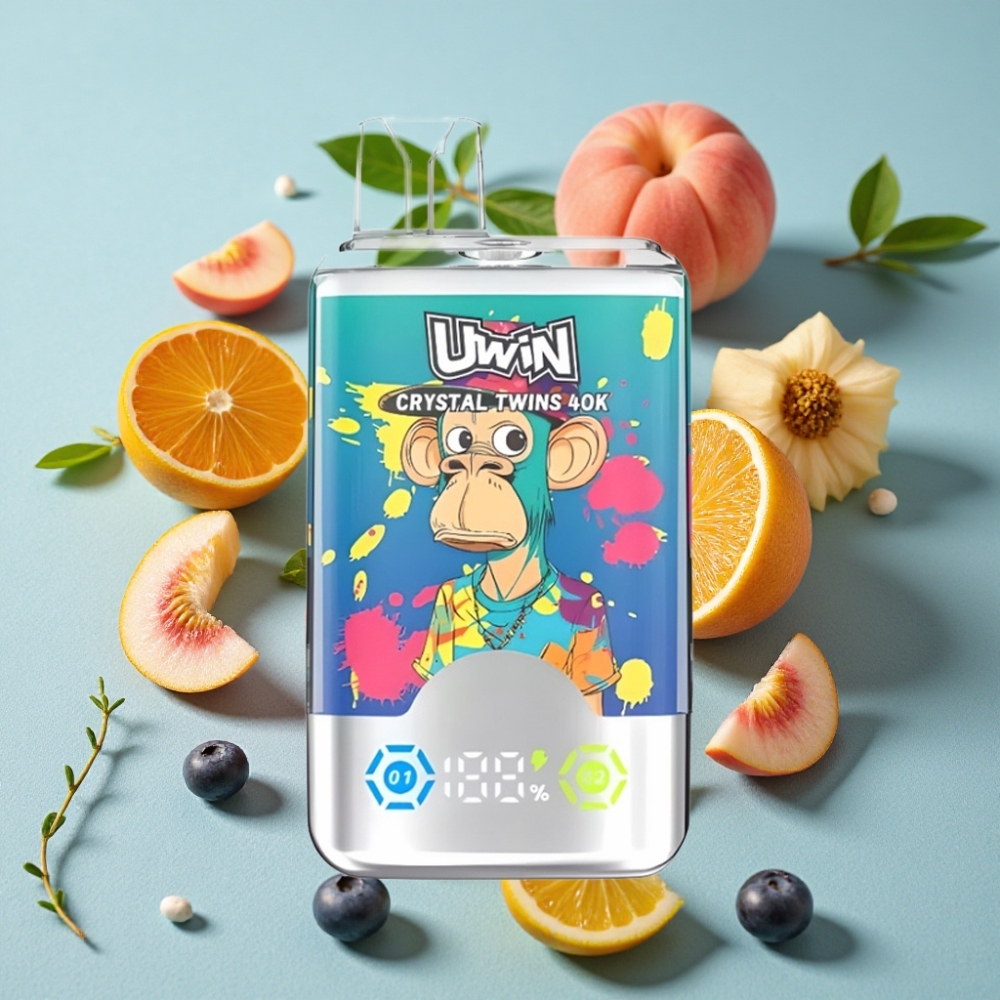 UWIN Crystal Twins 40000 Puffs Doble Sabor Arándano Helado y Melocotón de Verano Helado, 32ml, Batería 850mAh