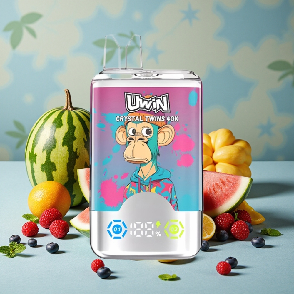 UWIN Crystal Twins 40000 Puffs Doble Sabor Sandía Helada y Frutas del Bosque Recargable 32ml