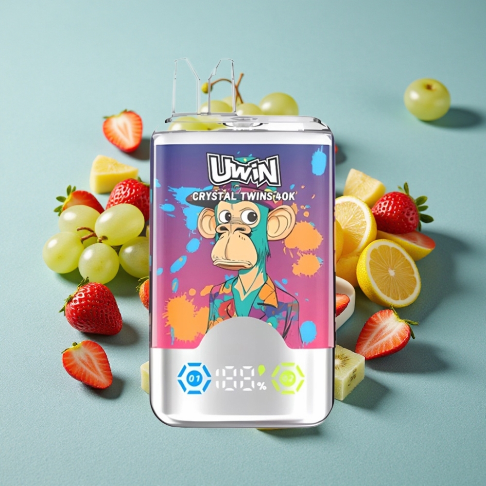 UWIN Crystal Twins 40000 Puffs Fresa Kiwi Uva Helada Doble Sabor, 32ml, Batería 850mAh