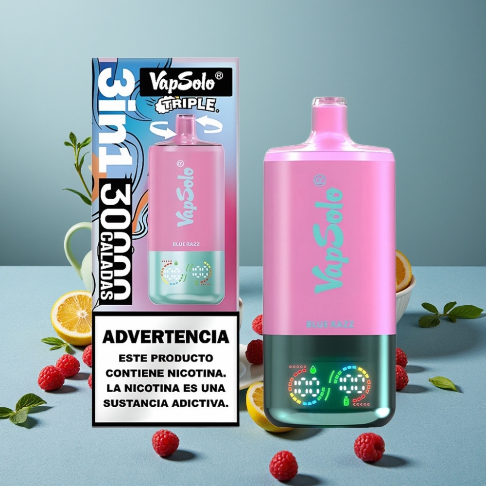 VapSolo Triple 30000 Puffs 40ml 3 Tanques Blue Razz Tipo-C vape al por mayor España
