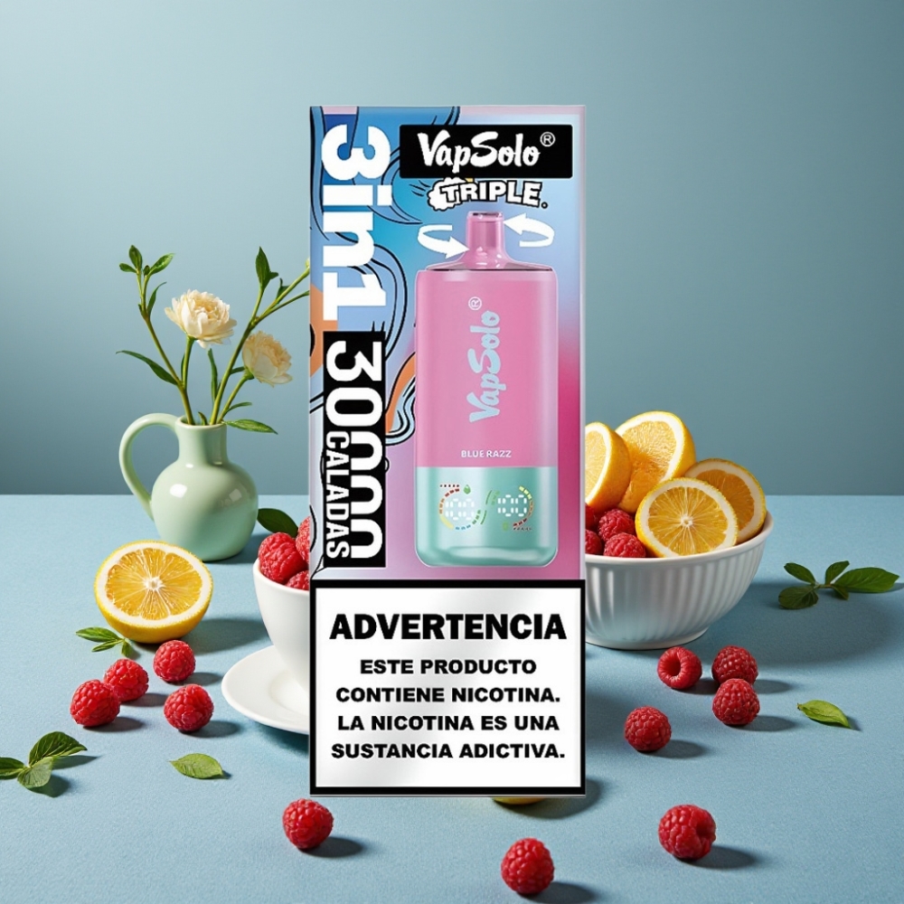 VapSolo Triple 30000 Puffs 40ml 3 Tanques Blue Razz Tipo-C vape al por mayor España
