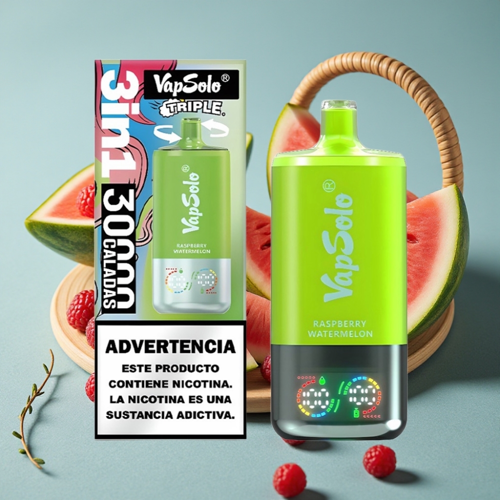 VapSolo Triple 30000 Puffs 40ml Frambuesa Sandía Tipo-C 20mg/50mg vape al por mayor España