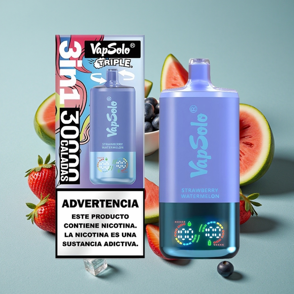 VapSolo Triple 30000 Puffs 40ml Fresa Sandía & Arándano Hielo Tipo-C