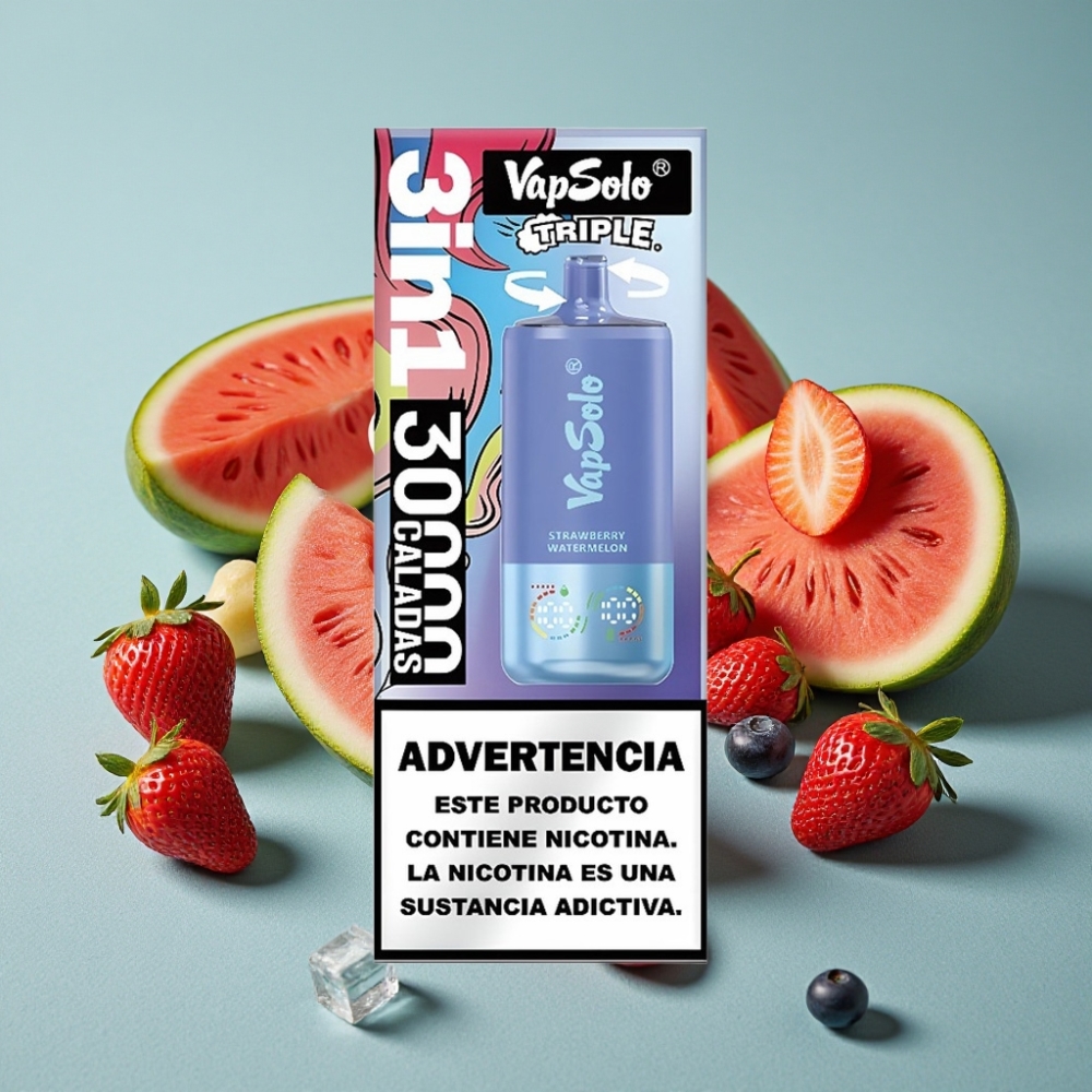 VapSolo Triple 30000 Puffs 40ml Fresa Sandía & Arándano Hielo Tipo-C
