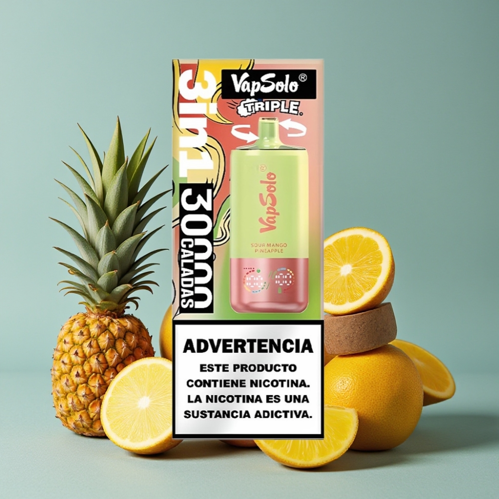 VapSolo Triple 30000 Puffs 40ml Mango Piña Ácido Tipo-C vape al por mayor España