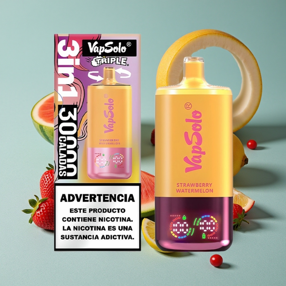 VapSolo Triple 30000 Puffs Fresa Sandía & Limón Durazno 40ml Tipo-C