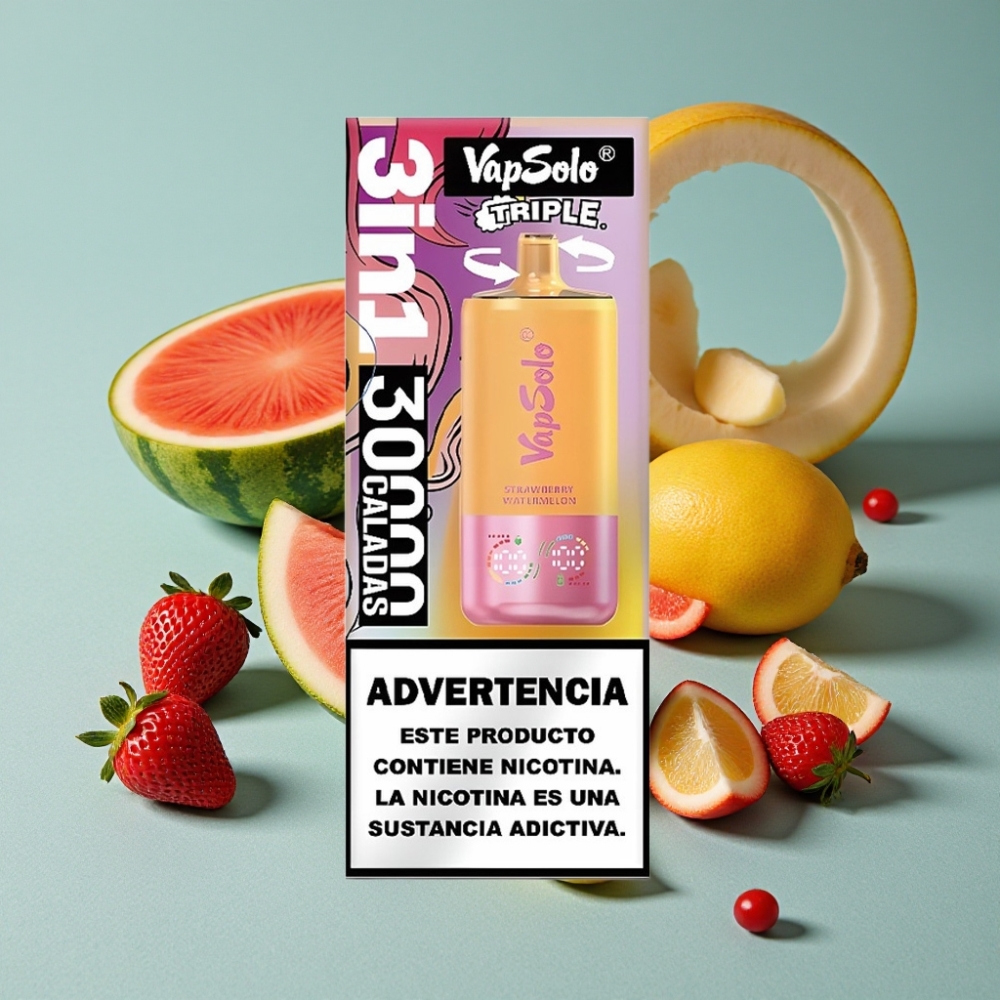 VapSolo Triple 30000 Puffs Fresa Sandía & Limón Durazno 40ml Tipo-C