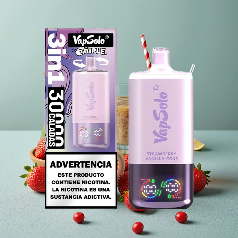 VapSolo Triple 30000 Puffs Fresa Vainilla Coca-Cola 40ml 3 Tanques Tipo-C