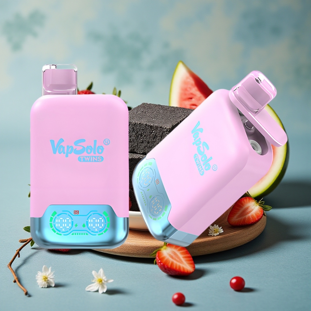 Vapsolo Twins 20000 Puffs 40ml Doble Tanque Tipo-C Fruta del Dragón Negro Fresa & Frambuesa Sandía
