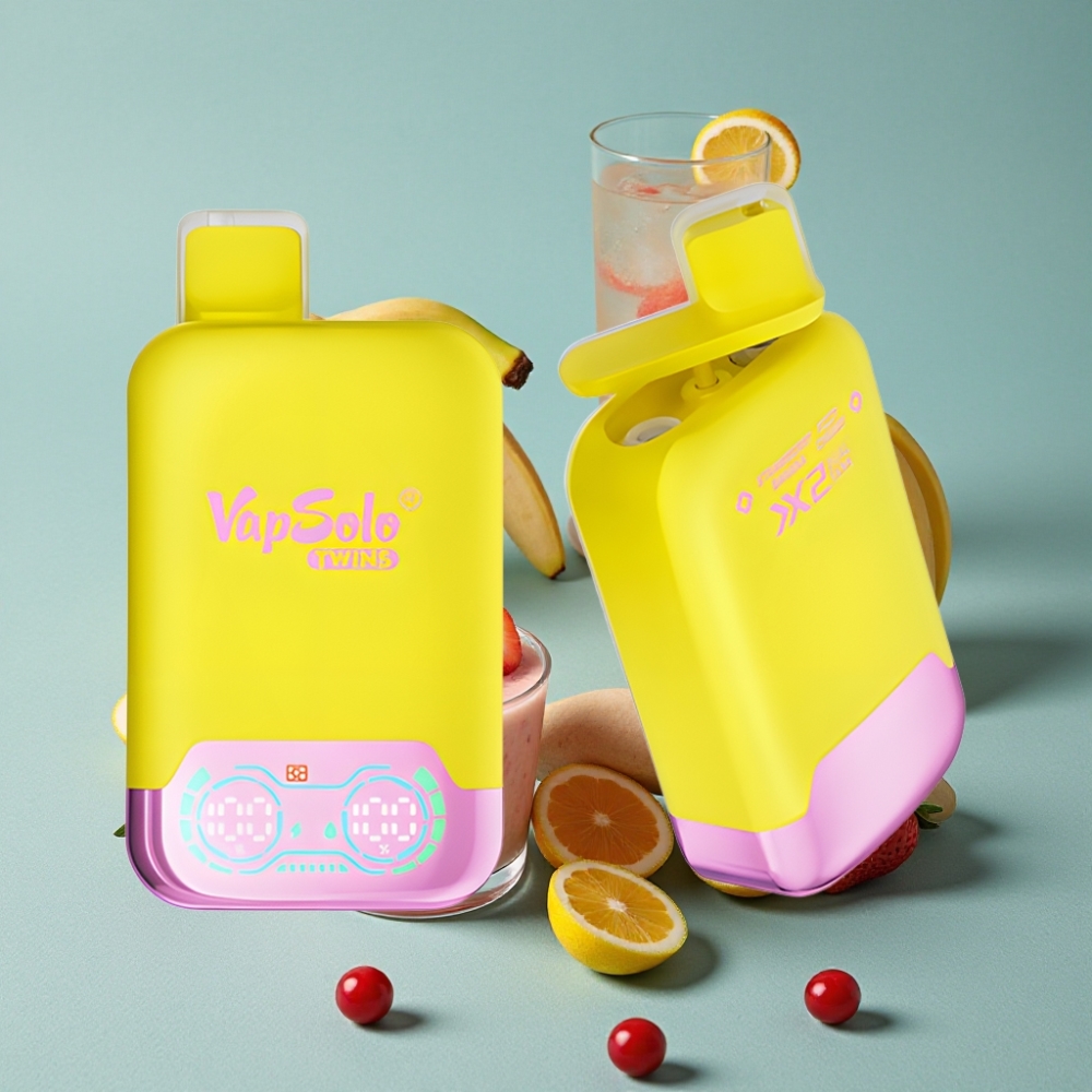 Vapsolo Twins 20000 Puffs 40ml Fresa Plátano & Cereza Efervescente Dual Tank Tipo-C