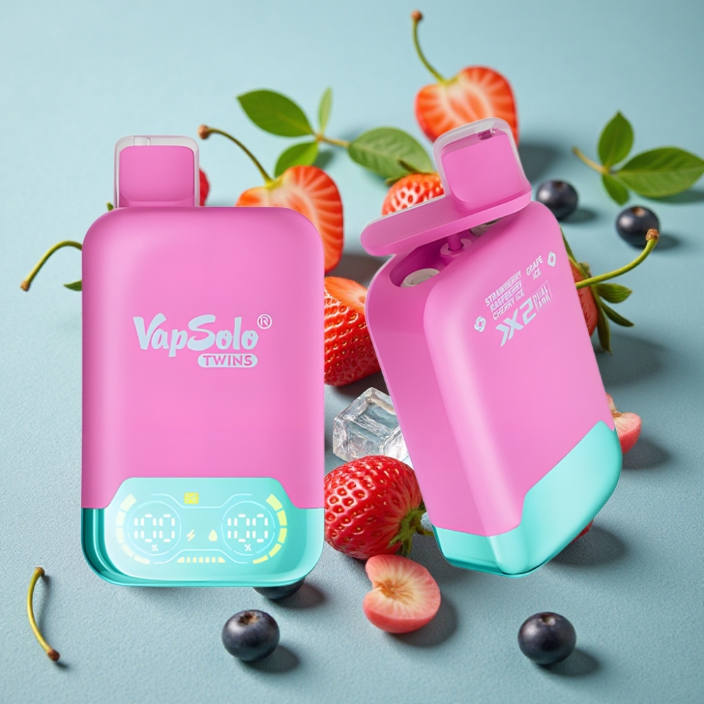 Vapsolo Twins 20000 Puffs Doble Tanque 40ml Fresa Frambuesa Cereza Hielo & Uva Hielo Tipo-C