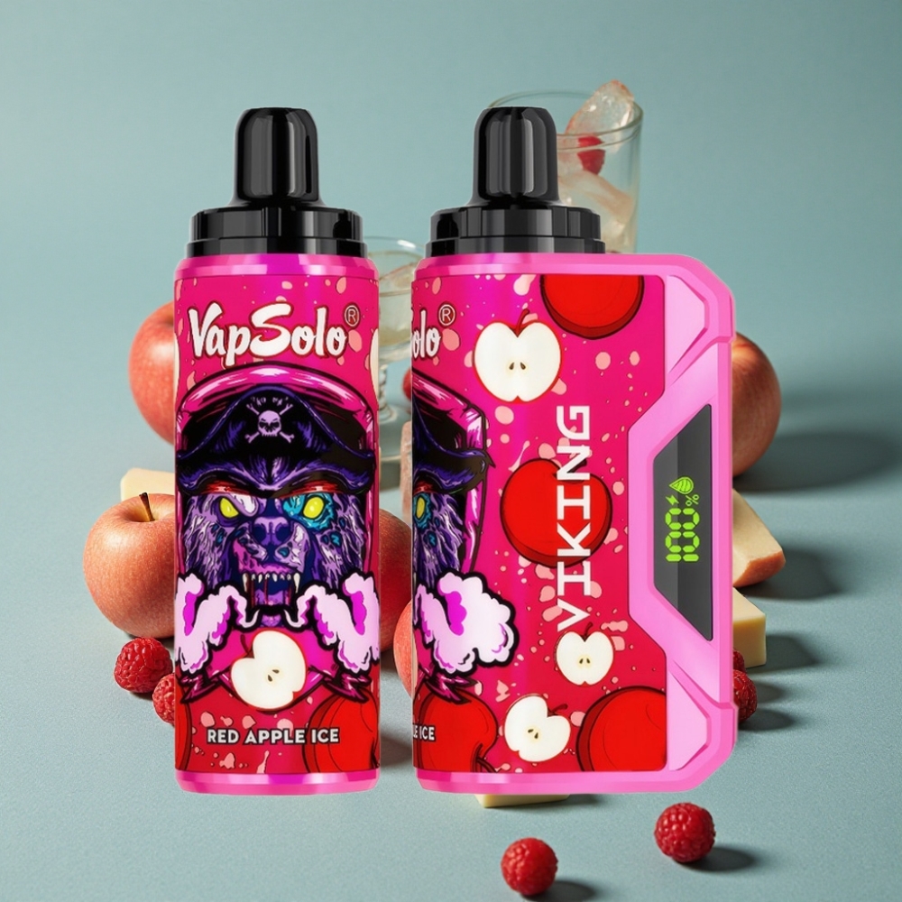 VapSolo VIKING 12000 Puffs Manzana Roja Hielo Disposable Vape con Pantalla LED y Tipo-C